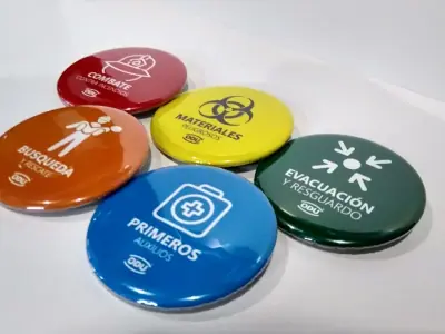 Juego de discos de brigada con pictograma por función: incendios, materiales, evacuación, búsqueda y primeros auxilios · ODU